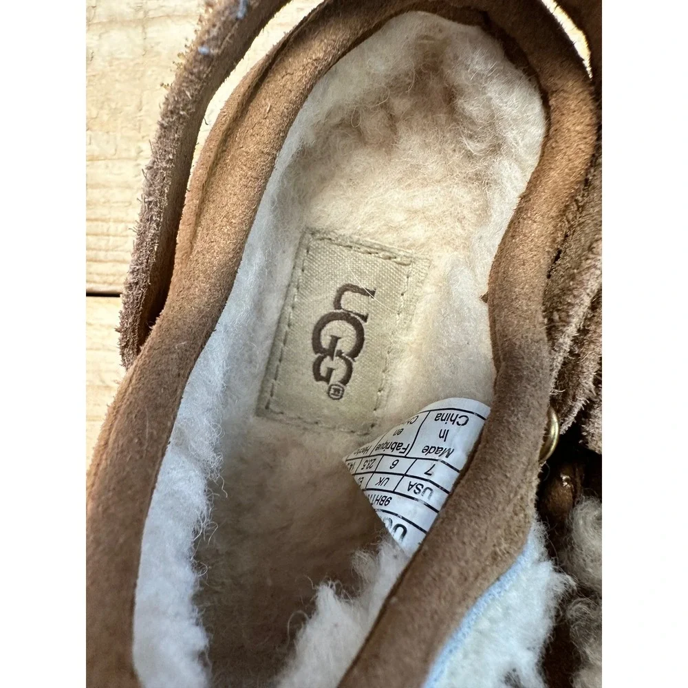 UGG Kids Brown Suede Sheepskin‎ Lined Sandals Toddler Size 7